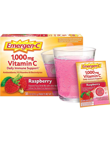 Bebida Efervescente Vitamina C Alacer Frambuesa 1000mg 30 Paquetes