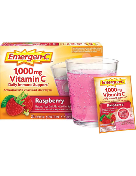 Bebida Efervescente Vitamina C Alacer Frambuesa 1000mg 30 Paquetes