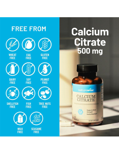 Citrato de Calcio 500mg NatureWise - Suplemento Vegano 90 Cápsulas