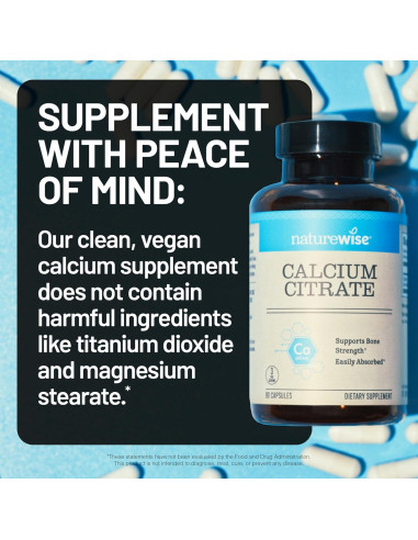 Citrato de Calcio 500mg NatureWise - Suplemento Vegano 90 Cápsulas