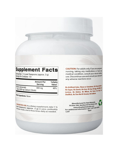 Citrato de Calcio en Polvo Mejores Naturales 600 mg 0.45 kg