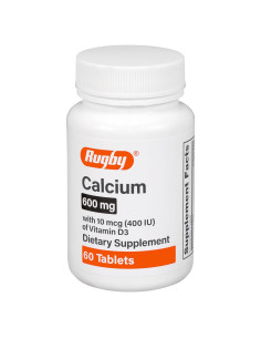 Tabletas de Calcio Rugby 600mg con Vitamina D3 10mcg - 60 Unidades