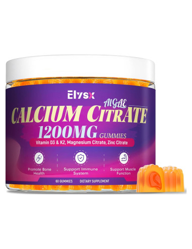 Citrato de Calcio 1200mg Elysx con Vitamina D3 y K2, 60 Gomas