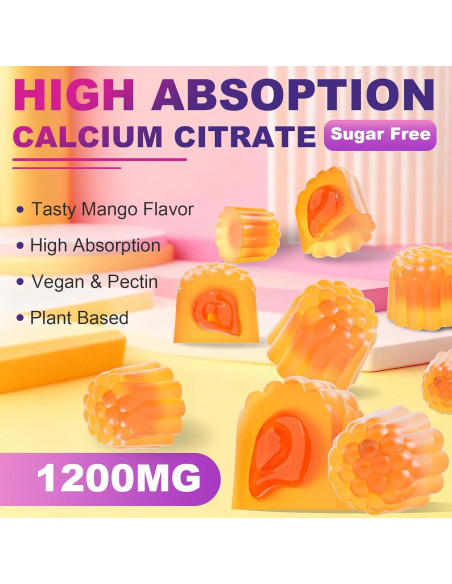 Citrato de Calcio 1200mg Elysx con Vitamina D3 y K2, 60 Gomas