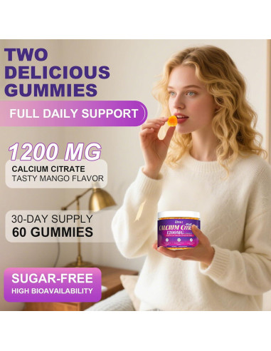 Citrato de Calcio 1200mg Elysx con Vitamina D3 y K2, 60 Gomas