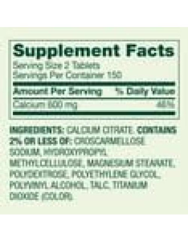 Suplemento de Citrato de Calcio 600 mg Genérico - 300 Tabletas