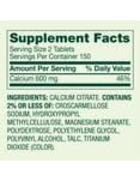 Suplemento de Citrato de Calcio 600 mg Genérico - 300 Tabletas