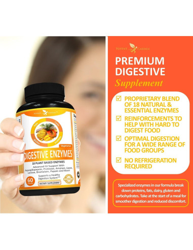 Enzimas Digestivas Potent Garden - 60 Cápsulas de 18 Enzimas Naturales
