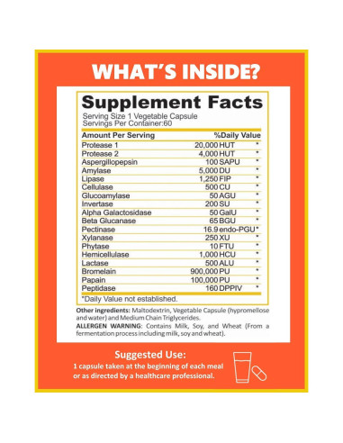 Enzimas Digestivas Potent Garden - 60 Cápsulas de 18 Enzimas Naturales