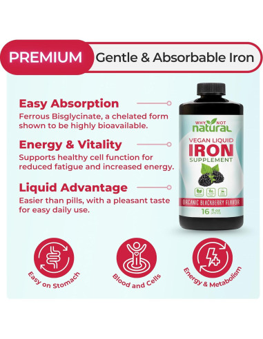 Suplemento de Hierro Líquido Vegano Why Not 473 ml para Anemia