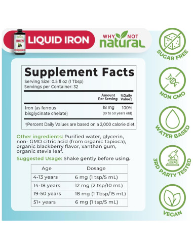 Suplemento de Hierro Líquido Vegano Why Not 473 ml para Anemia