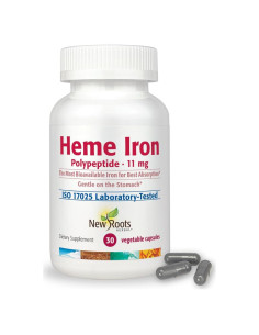 Suplemento de Hierro Heme New Roots con Vitamina C y B12 - 30 Cápsulas