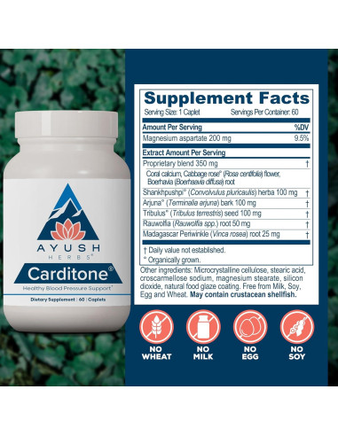 Ayush Herbs Carditone - Suplemento Natural Salud Corazón 60 Tabletas