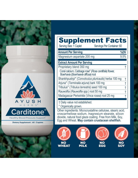 Ayush Herbs Carditone - Suplemento Natural Salud Corazón 60 Tabletas