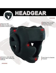 Casco de Boxeo Rex Sports Negro Mate Grande para MMA 2