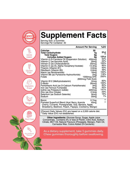 Gomitas Prenatales Veganas Natures Craft con Hierro y Ácido Fólico