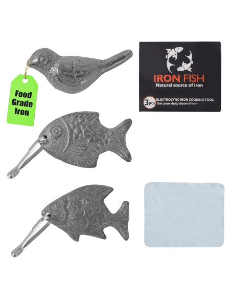 3 Piezas Pez de Hierro Awaiymi con Ganchos y Paño Seco