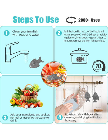 3 Piezas Pez de Hierro Awaiymi con Ganchos y Paño Seco