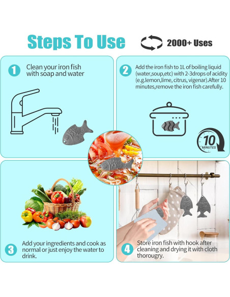 3 Piezas Pez de Hierro Awaiymi con Ganchos y Paño Seco