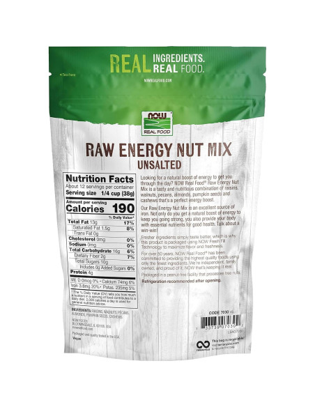 Mezcla de Nueces de Energía Cruda NOW Foods 454g Sin Sal