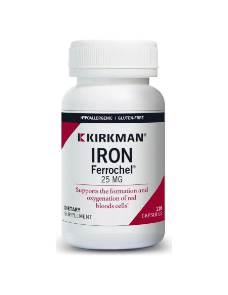 Cápsulas de Hierro 25 mg Kirkman - Hipoalergénico - 120 unidades