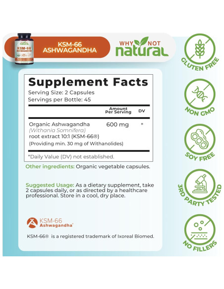 Suplemento Orgánico Ashwagandha KSM-66 Why Not Natural 58g