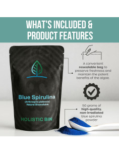 Polvo de Espirulina Azul Orgánica Holistic Bin 50g - Superalimento Vegano 2