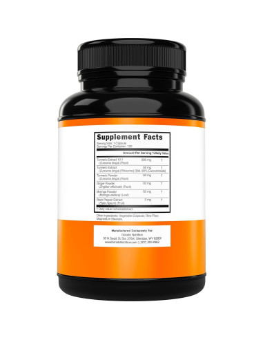 Suplemento de Cúrcuma y Curcumina Dorado Nutrition 120 Cápsulas