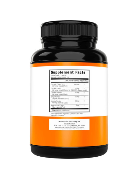 Suplemento de Cúrcuma y Curcumina Dorado Nutrition 120 Cápsulas