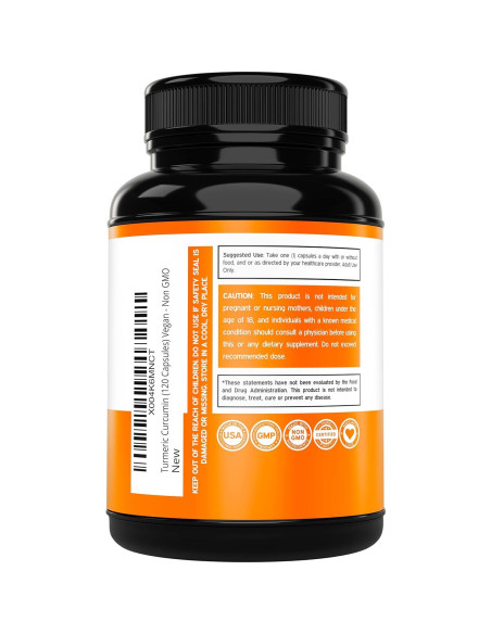 Suplemento de Cúrcuma y Curcumina Dorado Nutrition 120 Cápsulas