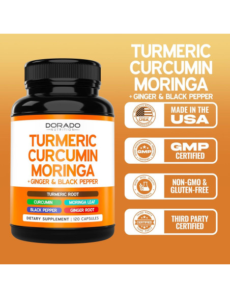 Suplemento de Cúrcuma y Curcumina Dorado Nutrition 120 Cápsulas