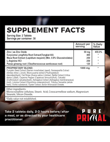 Suplemento Natural Raíz de Maca y L-Arginina Pure Primal 90g