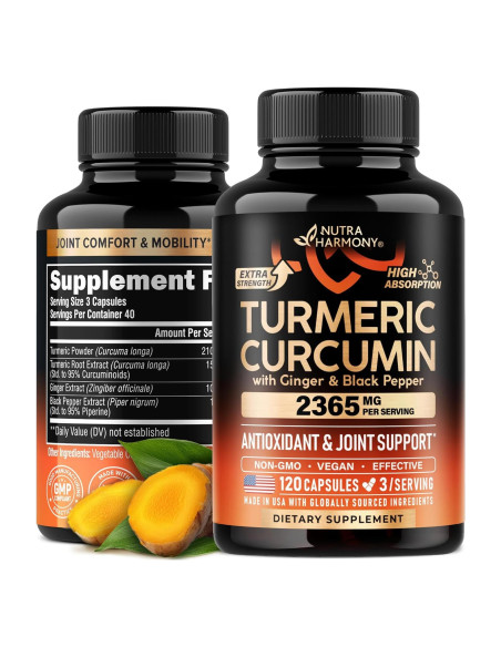 Suplemento de Cúrcuma y Curcumina 2365 mg Nutra Harmony - 120 Cápsulas