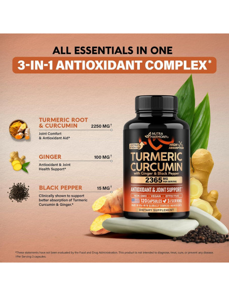 Suplemento de Cúrcuma y Curcumina 2365 mg Nutra Harmony - 120 Cápsulas