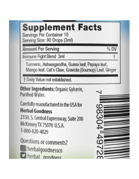 Gotas Inmunológicas Herbal Papaya 30ml con Ashwagandha y Cúrcuma