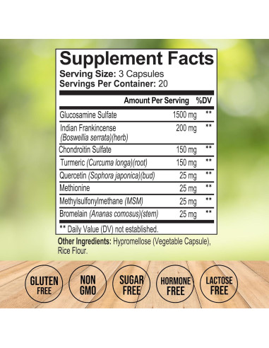 Suplemento Articular Vitalize Life - Glucosamina, Cóndroitina y Cúrcuma - 60 Cápsulas Vegetales