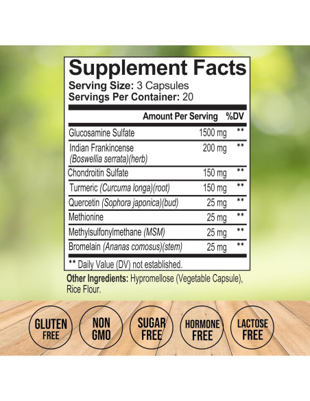 Suplemento Articular Vitalize Life - Glucosamina, Cóndroitina y Cúrcuma - 60 Cápsulas Vegetales