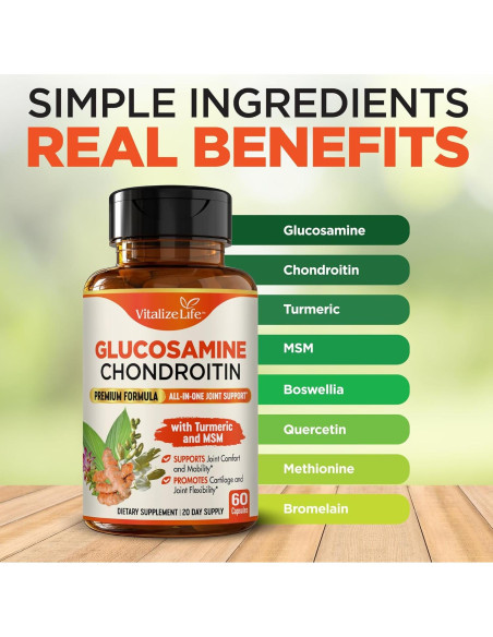 Suplemento Articular Vitalize Life - Glucosamina, Cóndroitina y Cúrcuma - 60 Cápsulas Vegetales