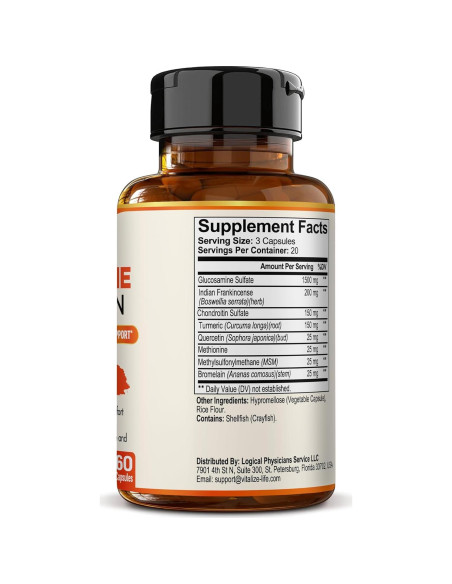 Suplemento Articular Vitalize Life - Glucosamina, Cóndroitina y Cúrcuma - 60 Cápsulas Vegetales