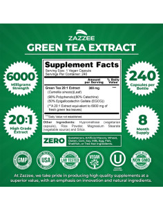 Zazzee Extracto de Té Verde 6000 mg 240 Cápsulas Veganas 2
