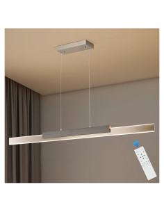 Lámpara Colgante LED Regulable Caraluxe 132 cm Níquel Madera Gris