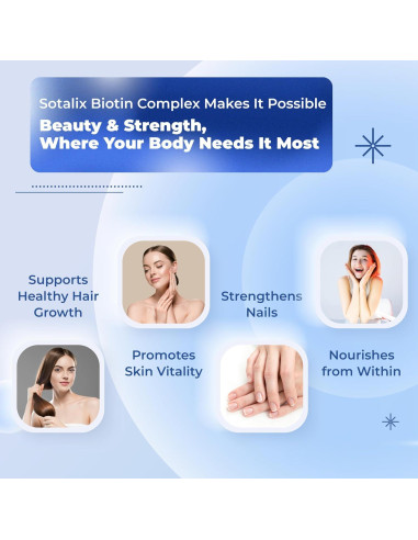 Suplemento de Biotina Sotalix 180 Cápsulas - Cabello, Piel y Uñas Saludables