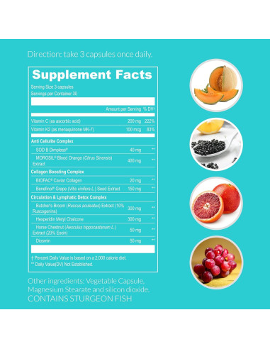 Suplemento Anticelulitis UpNourish 90 Cápsulas con Colágeno