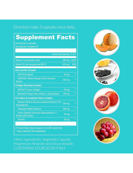 Suplemento Anticelulitis UpNourish 90 Cápsulas con Colágeno