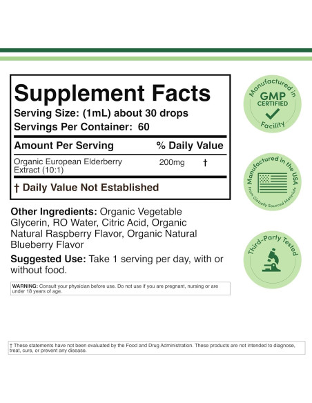 Líquido de Sáuco Orgánico 59.15 ml - Double Wood Suplemento