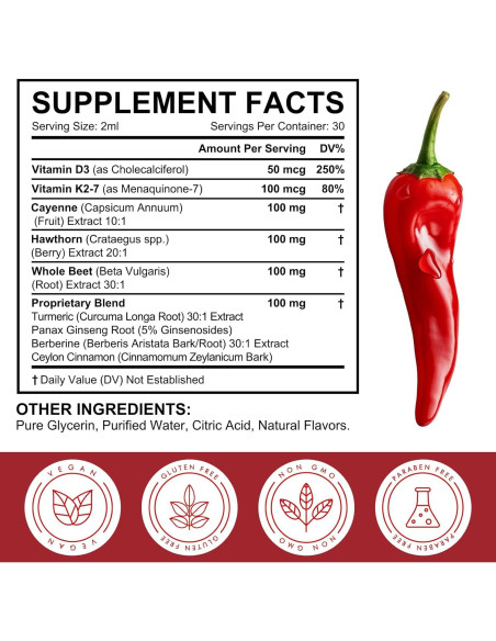 Gotas Líquidas de Pimienta de Cayena Ruduwu 60ml Suplemento Natural