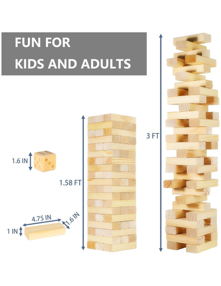 Juego de Torre de Caída Megwoz 57 Bloques de Madera 0.91m Juego de Torre de Caída Megwoz 57 Bloques de Madera 0.91m