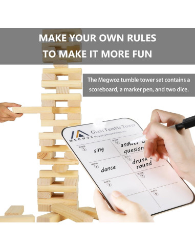 Juego de Torre de Caída Megwoz 57 Bloques de Madera 0.91m
