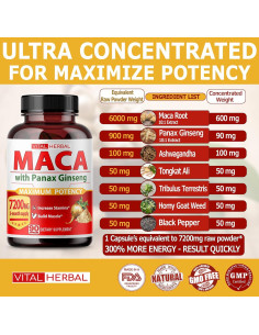 Complejo Herbal Vital Herbal 7 en 1 - Raíz de Maca, Ashwagandha, Ginseng - 90 Días 2