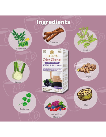Té Herbal de Limpieza de Colon Hyleys Acai Berry - 25 Bolsitas